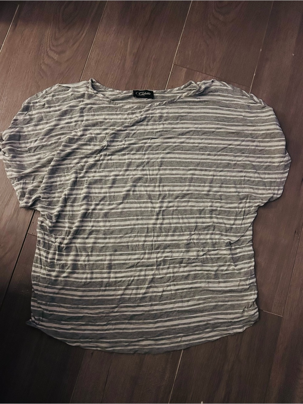 Soft Striped Lightweight Cold Shoulder Top - Gray & White